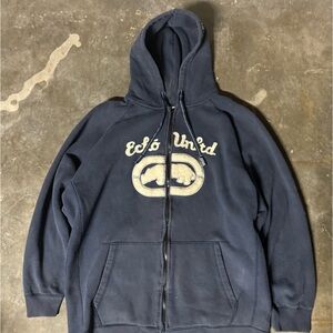 Navy Ecko Unltd. zip-up hoodie with embroidered logo